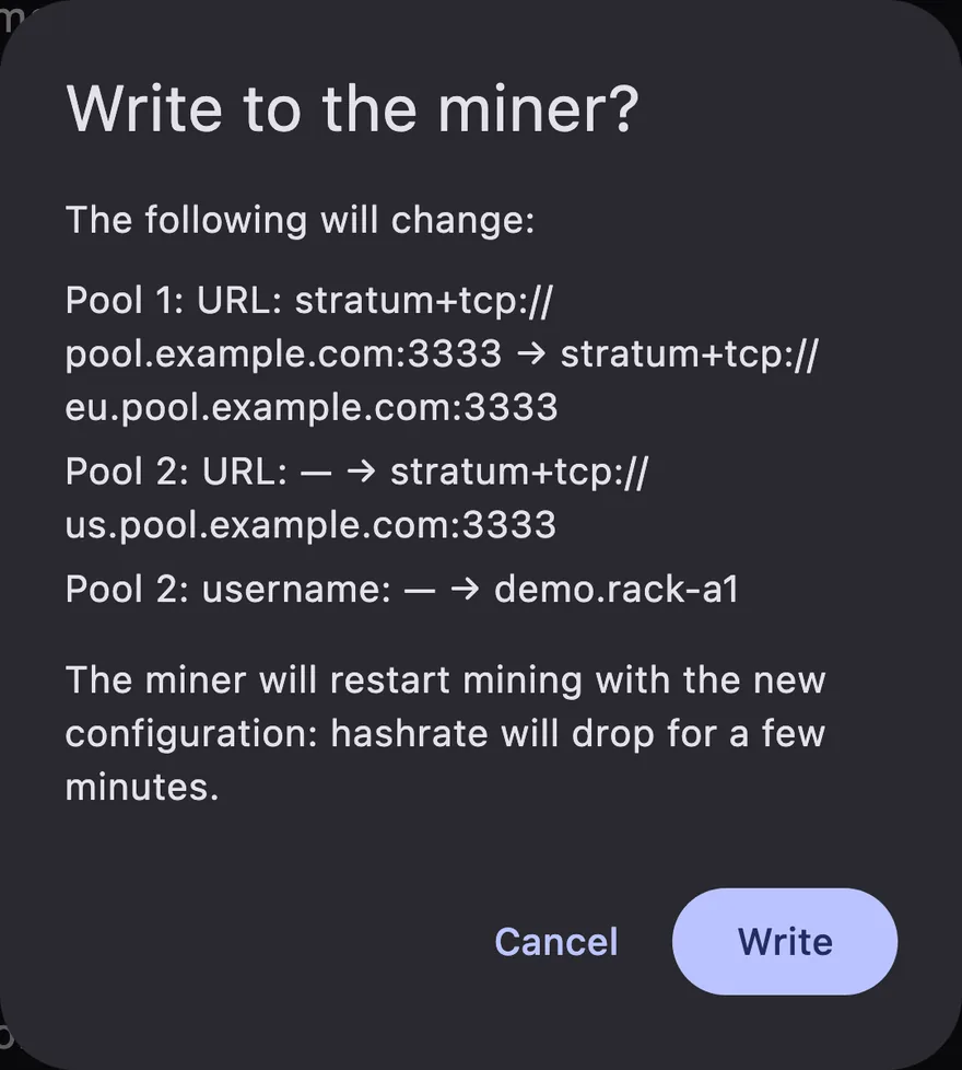 The pool change shown before it is written
