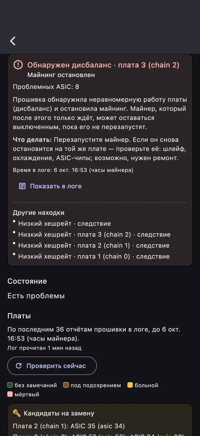 Диагноз остановленного майнера